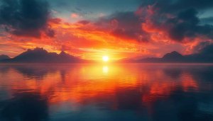Fiery Sunset Lake View 4K Desktop Background Mobile Wallpaper