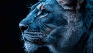 Blue Lion Portrait Wallpaper: Free Animal 4K Desktop Background