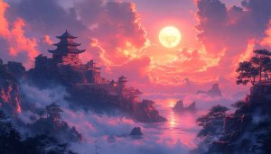Pagoda Temple Full Moon 4K Wallpaper | Desktop Background