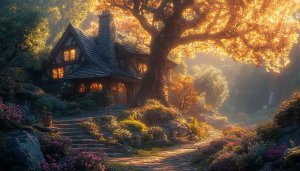Enchanted Cottagecore 4K Wallpaper, Fantasy Home Desktop Background Free