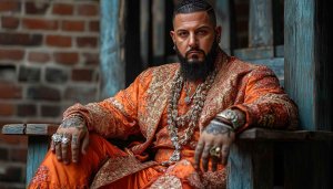 Stylish Sikh Man Portrait Wallpaper, Orange Sherwani Outfit Desktop Background