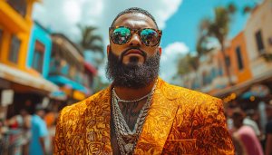 Fashion Man in Colorful City Street 4K Mobile Wallpaper