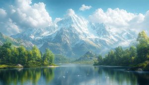 Snowy Mountain Lake Scenery 4K Desktop Mobile Wallpaper Background
