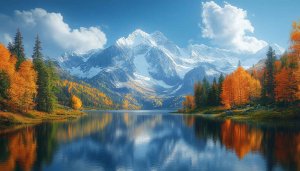 Autumn Lake Snowy Mountain Reflections 4K Desktop Background Wallpaper