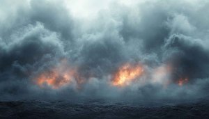 Dramatic Sky Fire Mobile Wallpaper, Dark Ocean Waves Background 4K