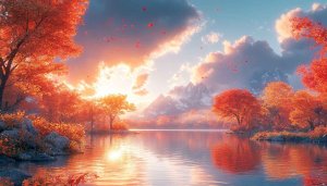 Autumn Lake Scenery Mobile Wallpaper, Vibrant Fall Colors Desktop Background