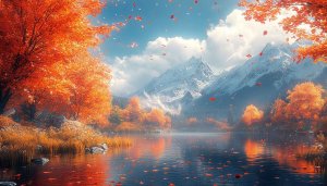 Autumn Lake Mountain Scenery 4K Desktop Wallpaper Free Background