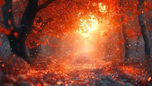 Golden Autumn Forest Path Desktop Wallpaper, Fall Season Background