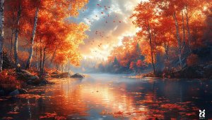 Autumn Landscape 4K Wallpaper: Fall Foliage River Desktop Background