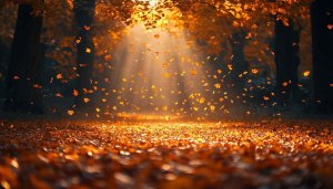 Autumn Leaves Falling Forest Scene 4K Desktop Wallpaper Background