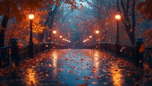 Autumn Rainy Season Wallpaper, Free Wet Leaves Fall Desktop Background