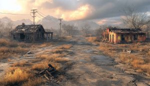 Post Apocalyptic Deserted Town Mobile Wallpaper, Ruined Buildings Background