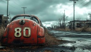 Post Apocalyptic Car Number 80 Grunge Style Desktop Wallpaper