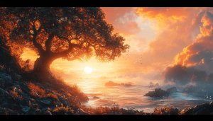 Golden Hour Seascape Wallpaper: Serene Ocean Sunset 4K Background