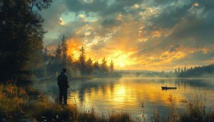 Golden Sunset Fishing Scene 4K Desktop Wallpaper Free Download