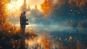 Tranquil Fishing Lake Landscape 4K Desktop Background Mobile Wallpaper