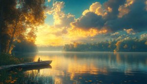 Golden Hour Serenity Lake 4K Desktop Background Mobile Wallpaper