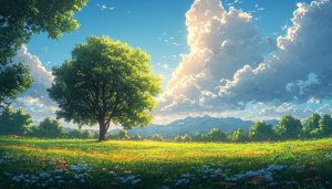 Lush Green Meadow 4K Desktop Background, Peaceful Nature Wallpaper