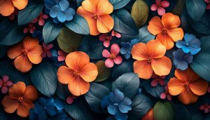Floral Texture Orange Flowers Blue Petals Aesthetic Mobile Wallpaper