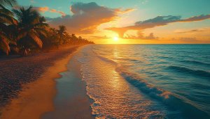Golden Hour Beach Sunset Mobile Background, Tropical Ocean View Wallpaper