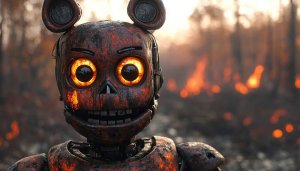 Burning Five Nights at Freddy's Robot Free Desktop Wallpaper