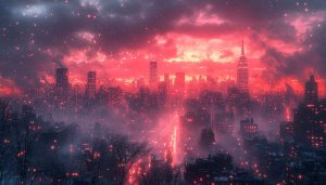 Red Cityscape 4K Wallpaper, Urban Night Mobile Background, Dramatic City