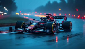 Formula One Racing Car Wet Race Track Mobile Wallpaper