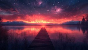 Red Sunset Lake View Landscape Mobile Wallpaper, 4K Desktop Background