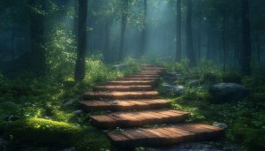 Enchanted Forest Steps Wallpaper, Mystical Woods 4K Desktop Background