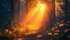 Enchanting Forest Sunset Wallpaper - Free Desktop Background Image