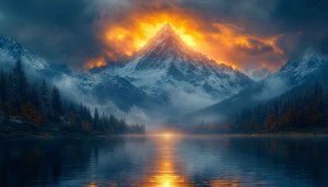 Lake Mountain Peak Orange Glow 4K Desktop Wallpaper Background