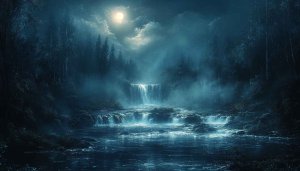 Moonlit Waterfall 4K Desktop Wallpaper, Forest River Landscape Background
