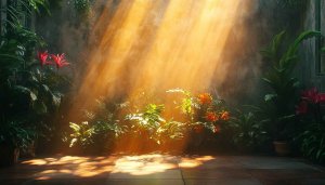 Sunlit Tropical Garden Plants 4K Desktop Background Mobile Wallpaper