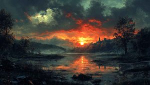 Fiery Sunset River Landscape 4K Desktop Background Wallpaper