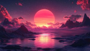 Pink Sunset Fantasy Landscape 4K Desktop Mobile Background Wallpaper