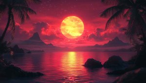 Crimson Sunset Tropical Seascape 4K Desktop Wallpaper, Palm Tree Backdrop