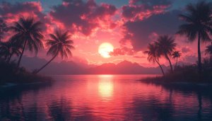 Tropical Sunset Palm Trees Aesthetic 4K Desktop Background Wallpaper