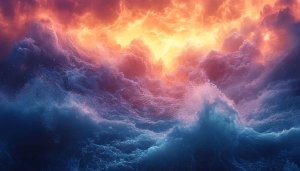 Fiery Stormy Ocean Waves 4K Desktop Background Mobile Wallpaper