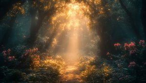 Enchanted Forest Path 4K Desktop Background Floral Garden Wallpaper