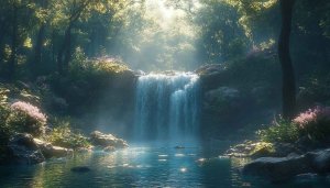 Lush Forest Waterfall Scenery for Desktop Background 4K Wallpaper