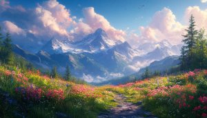 Snowy Mountain Field Flowers Mobile Wallpaper 4K Desktop Background