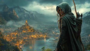 Hooded Archer Cityscape 4K Desktop Wallpaper Free No Sign Up