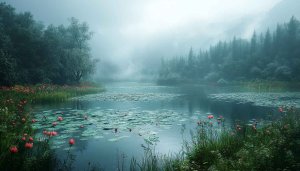 Misty Lake Forest Scenery Wallpaper 4K Desktop Background Mobile Screen