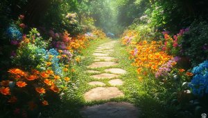 Floral Garden Path Wallpaper, Nature Scenery Mobile Background, Free Download