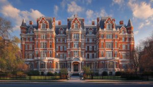 Red Brick Mansion Architecture 4K Desktop Background Wallpaper