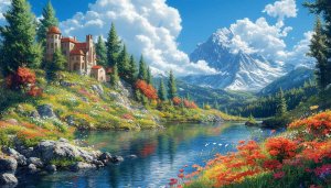 Fantasy Castle Lake Mobile Wallpaper 4K Desktop Background Image Free