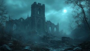Eerie Ruins Mobile Background, Abandoned Castle under Moonlight Wallpaper