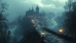 Mystical Castle Fog Wallpaper, Medieval Fantasy Mobile Background Aesthetic