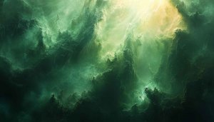 Green Nebula Clouds Abstract Art 4K Desktop Wallpaper Background