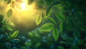 Green Leaves and Water Droplets Free Mobile Phone Wallpaper